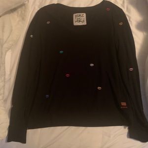 Peace Love World Black V-Neck Long Sleeved Top M/L